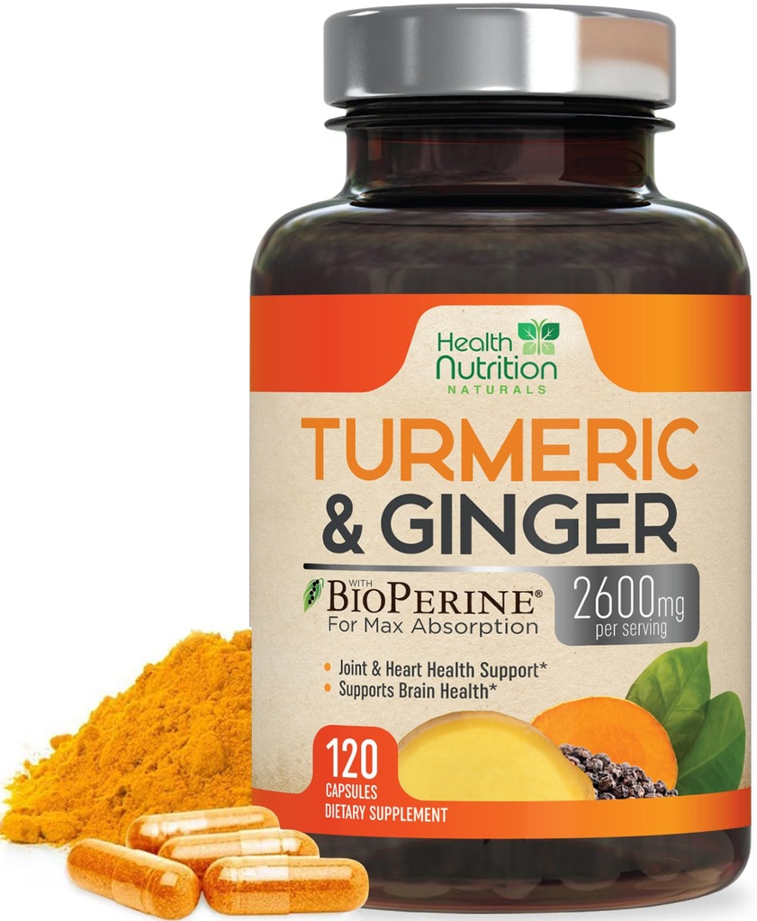 Kurkumin dodatek 2600mg - z organsko ingver & kurkuminoidi, 95% kurkuminoidi, BioPerine črna paprika za najboljšo absorpcijo, Narava Vegan skupna podpora, Non-GMO, Ustekleničen v ZDA - 120 kapsul