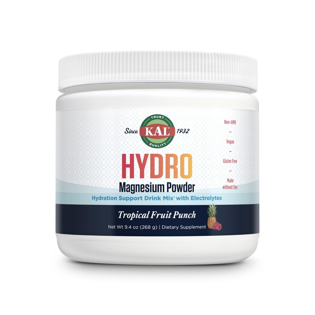 KAL Hydro Magnezij Plus Elektroliti Powder - Tropski sadni Punch - Natrijev, Klorid, Kalijev dodatek - Hidracija & Celularna energijska pijača Mix - Brez sladkorja - 60-dnevno jamstvo, 50 Serving, 9.4 Oz