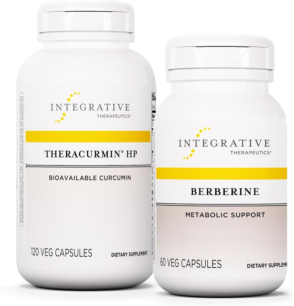 Integrativni terapevtski paket z Berberinom, 60 kapsulami in terakurmin HP, 120 kapsulami - Berberin za metabolično podporo* - Theracurmin dodatek To je 27x Več Biorazpoložljiv*
