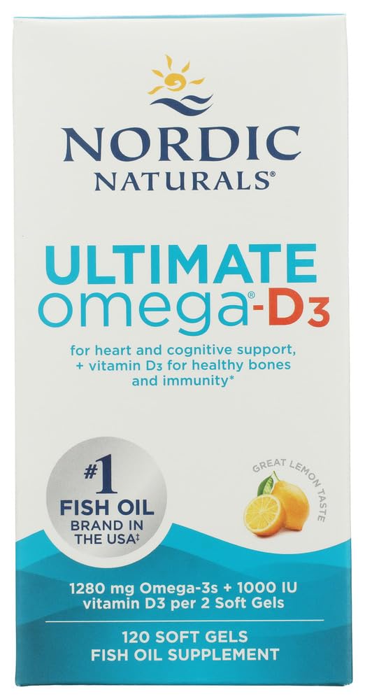 Nordic Naturals Ultimate Omega-D3, limonina aroma - 120 mehki geli - 1280 mg Omega-3 + 1000 i.e. vitamin D3 - EPA & DHA - spodbuja zdravje možganov, srca in imunskega sistema - 60