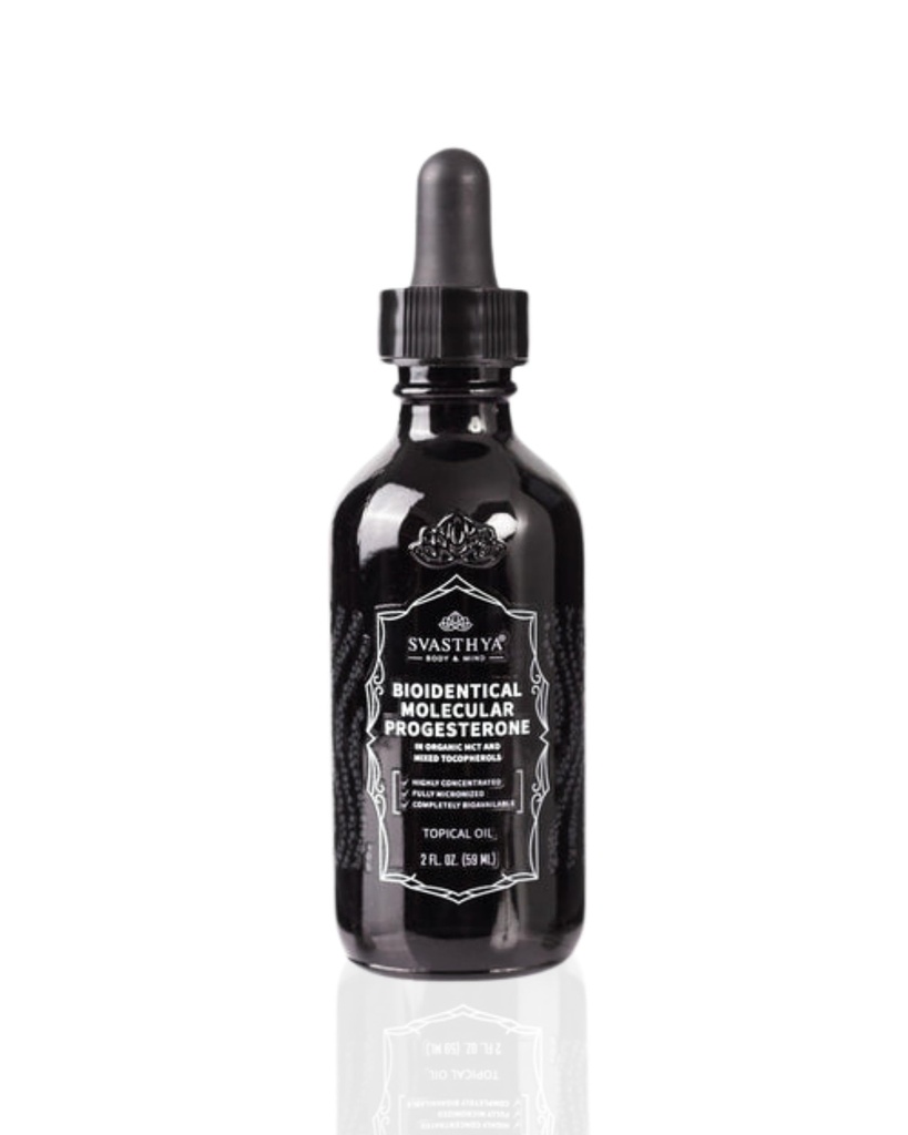 Svasthya Body & Mind Molekularne progesteron tekoče - Hormonal Balancing Oil, Menopause Relief, Vse naravne pridobljene iz mehiški Yam - 5,5% Progesteron za ženske Vitamin E Oil - 2 Fl Oz