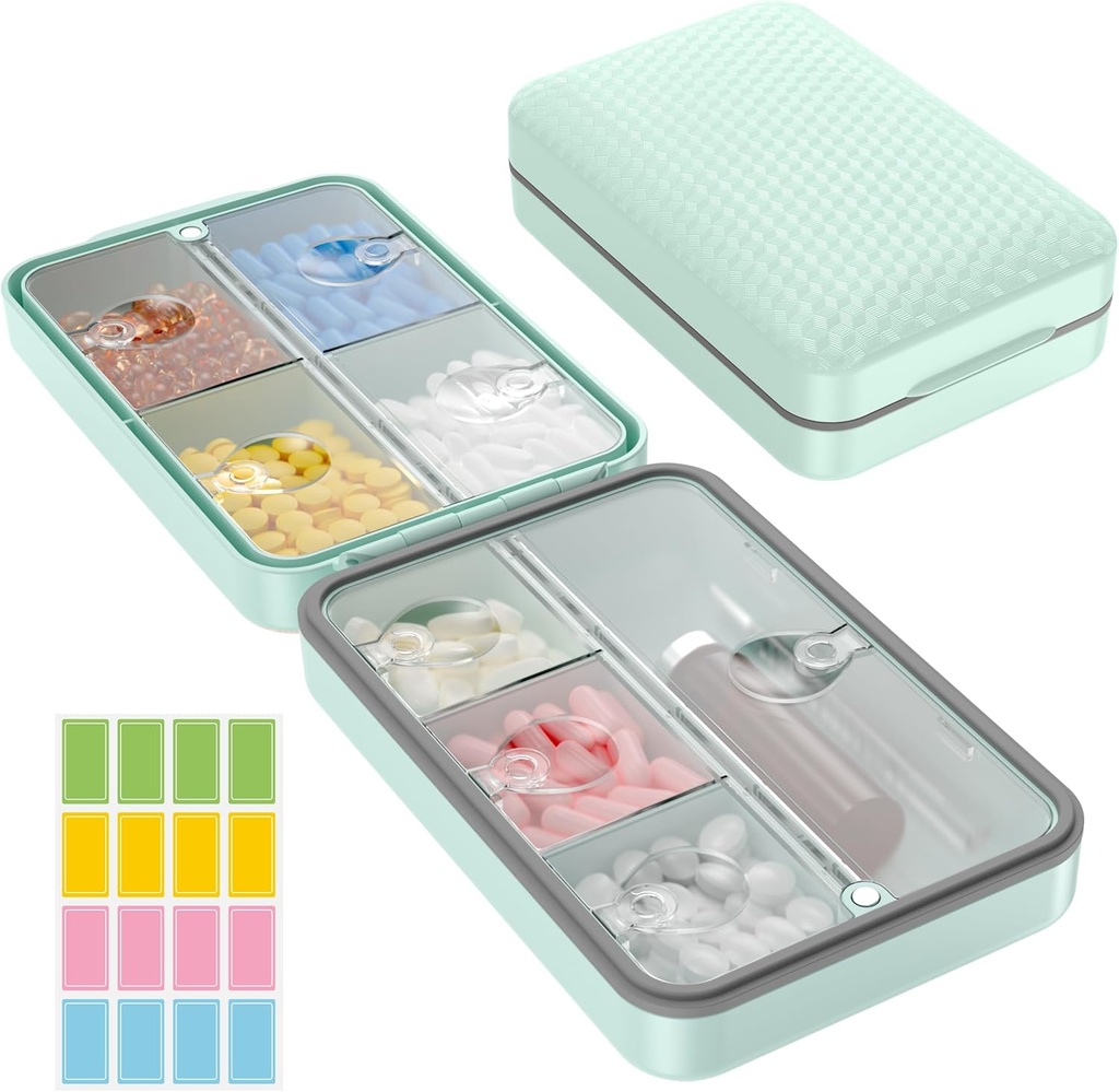 Restree tedenske tablete Organizator, Magnetic Moistrure dokaz tablete, velike zmogljivosti tablete tablete škatla z notranjo Clear Lid za vitamine, dodatki, in dnevna zdravila 8 predel (zelena)