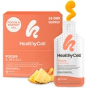 Healthycell Focus & Recoll, Dnevni tekoči možganski dodatek za fokus in spomin - Nootropics dodatek za koncentracijo in opozorilo z L-Theanine, Omega-3 in Taurine - 30 Gel paketi