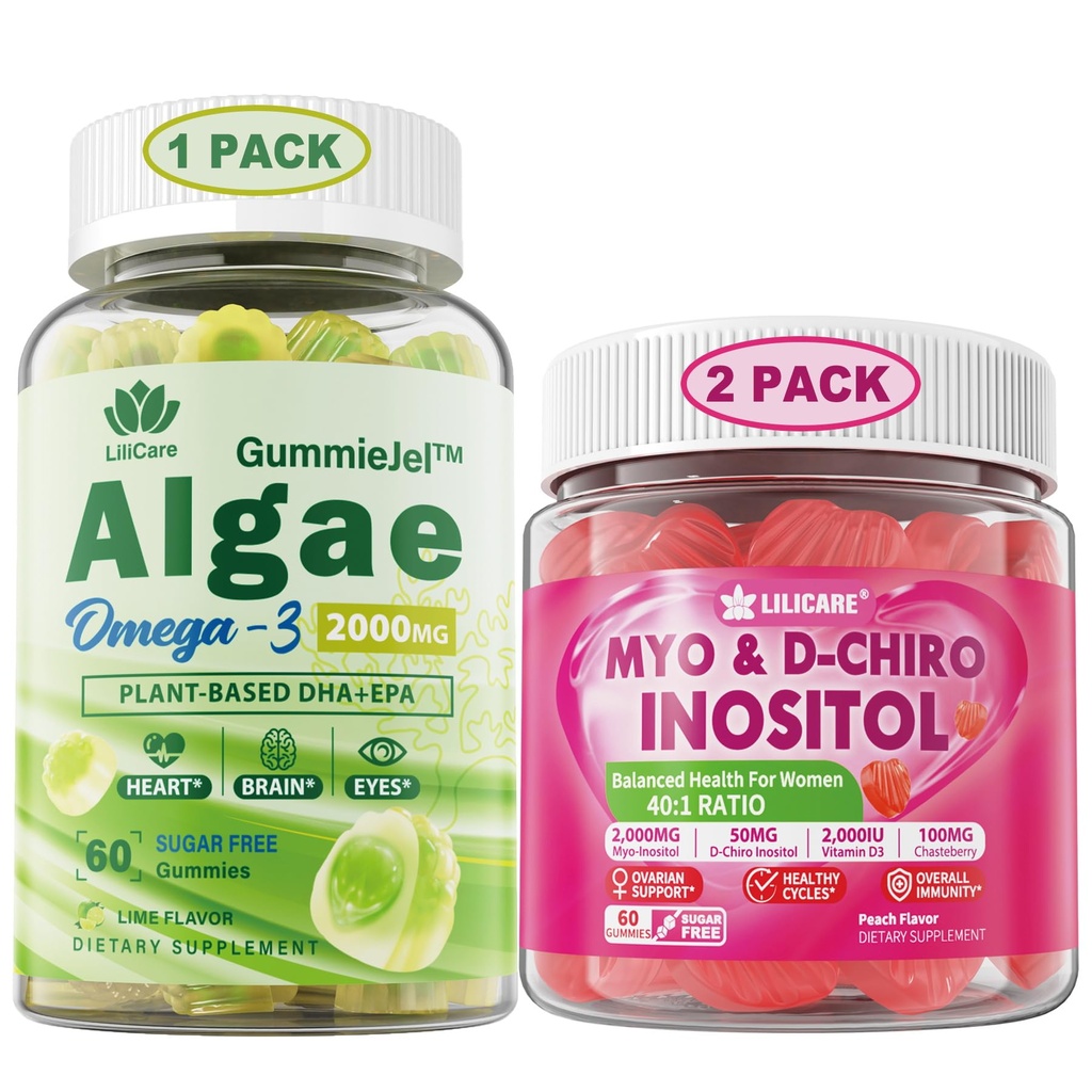 LILICARE paket: Vegan Omega 3 dodatek Gumies & Inositol Gumies Idealno 40:1 Razmerje Myo & D-Chiro Inositol