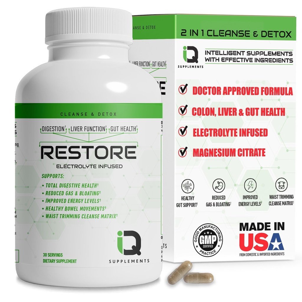 Obnovite 2 V 1 Colon Cleanse & Detox w/ Psyllium - Podpira prebavljanje, raztapljanje in zaprtje Relief za ženske in moške, Gut Detox Cleanse w/ Magnezij 