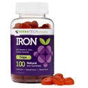 Železove žvečilke za odrasle in otroke, žvečljivi multivitaminski dodatek z železom, vitaminom C, A, B, cinkom, folno kislino in biotinom (Z okusom grape) Vegan Safe, izdelan v ZDA iz HERBATECH