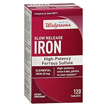 Zelenjava Železna počasna release Velika Potenca Ferrous Sulfate 45mg, Tablete, 120 ea
