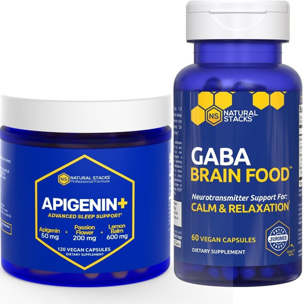 NARAVNI ZASTAVI GABA Brain Food + Apigenin dopolnilo za spanca - Podpora Sprostitev in spanje* - 180 Vse kapsule