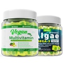 Vegan Omega 3 Gumies 1000mg z veganom multivitamin za ženske z železom, vitamin B12, A, D3, K2, Algae Omega 3, magnezij, cink