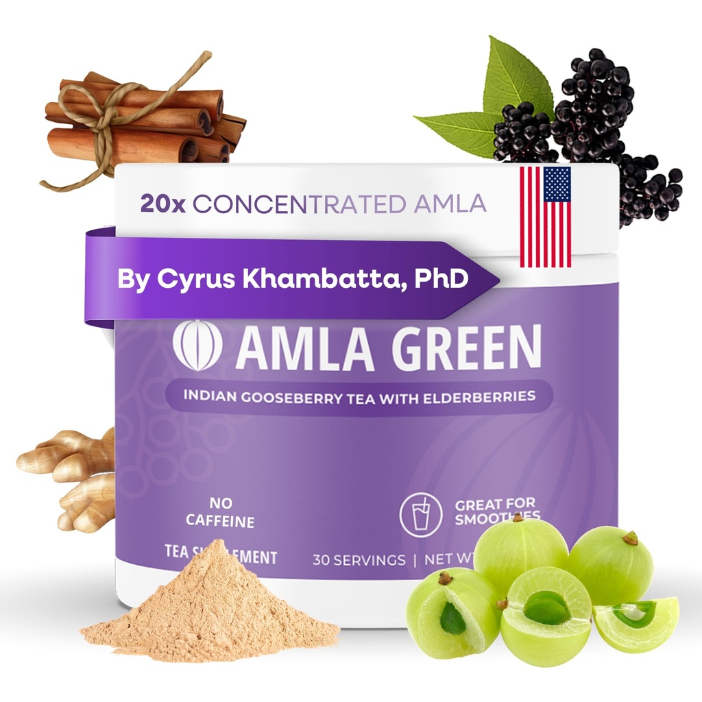 Amla Powder & Immuniteta Mešanica Superfood dodatek z bezgovo jagodo, 20x Ultra koncentrirana Amla, Imunska podpora, Izdelano z ingver, Cimet, Peppermint, Indijske kosmulje, Immuniteta, 30 Servinga