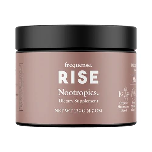 FREQUENSE - Rise Nootropic Tub - Mango Lemonade Flavor - Supports Brain Performance & Clarity - with Mushrooms, B Vitamins & Green Coffee - 132g