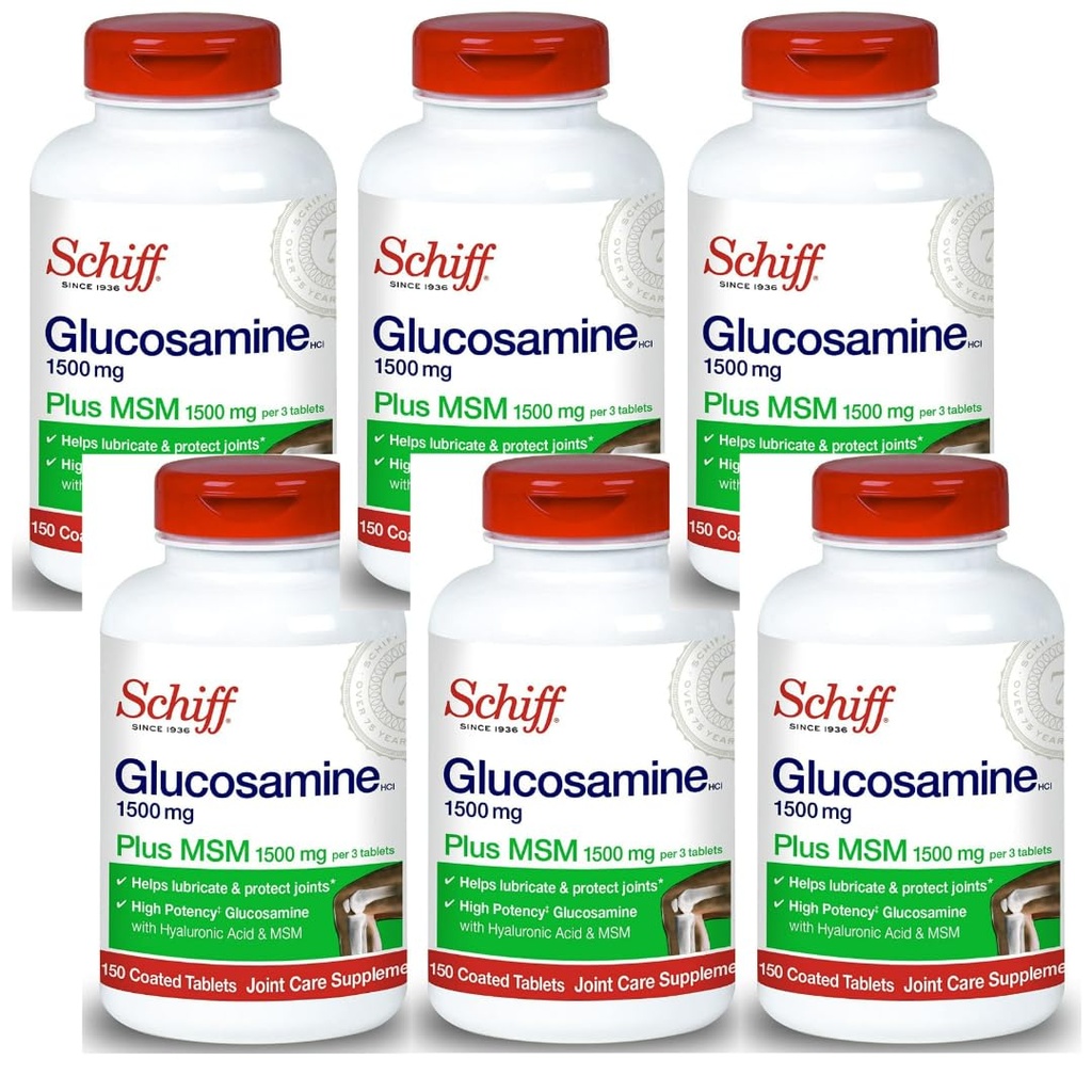 Schiff Glukozamin 1500 mg Plus MSM in hialuronska kislina, 150 tablet – dodatek za sklepe (paket po 6)