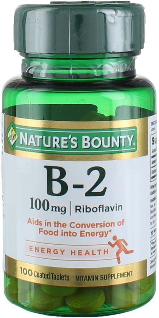 Bounty vitamin B2 narave kot dodatek riboflavin, AIDs Presnova, 100 mg, 100 število, pakiranje po 4