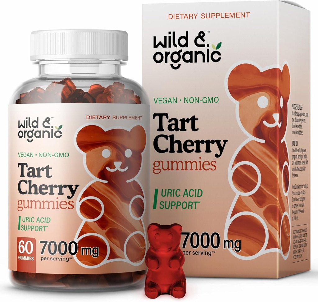 Wild & Organic Tart Cherry Gummies 7000 mg - Tart Cherry Extract dodatek za podporo ravni urina - 60 Vegan, ne-GMO žveči