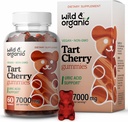 Wild & Organic Tart Cherry Gummies 7000 mg - Tart Cherry Extract dodatek za podporo ravni urina - 60 Vegan, ne-GMO žveči