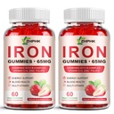 Iron Supplement Gumies za ženske, moške in otroke, 65mg Iron & 250mg Vitamin C na strežbo - Zdrava kri, energetika in Imunska podpora Iron Vitamin Gummy s Folate, 2 Pack