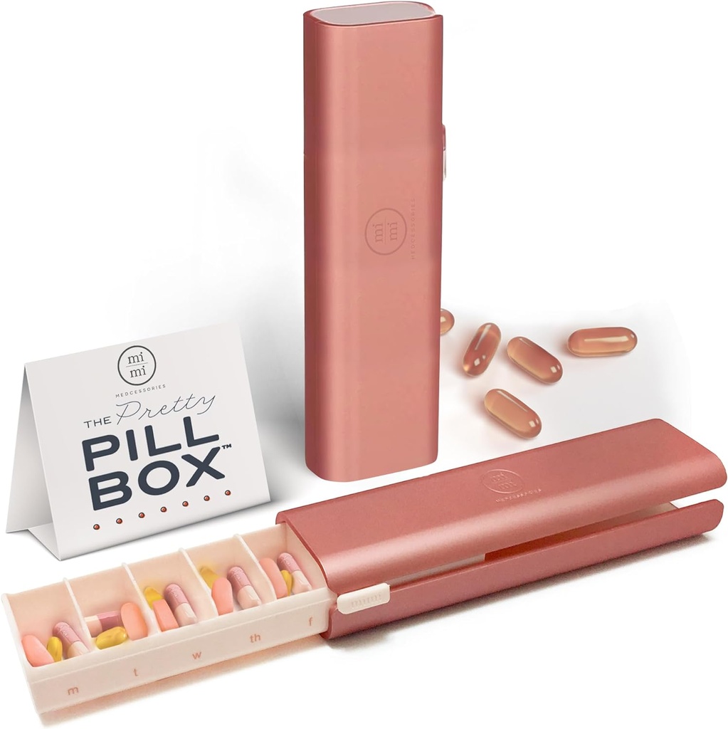 Komplet Lepe tablete - Stylish & Compact Daily tablet Organizator, Medication tablete Primer, Tablete Container za upravljanje z vitamini, tablete imetnik, Potovanja bistvene za ženske in moške - Rose