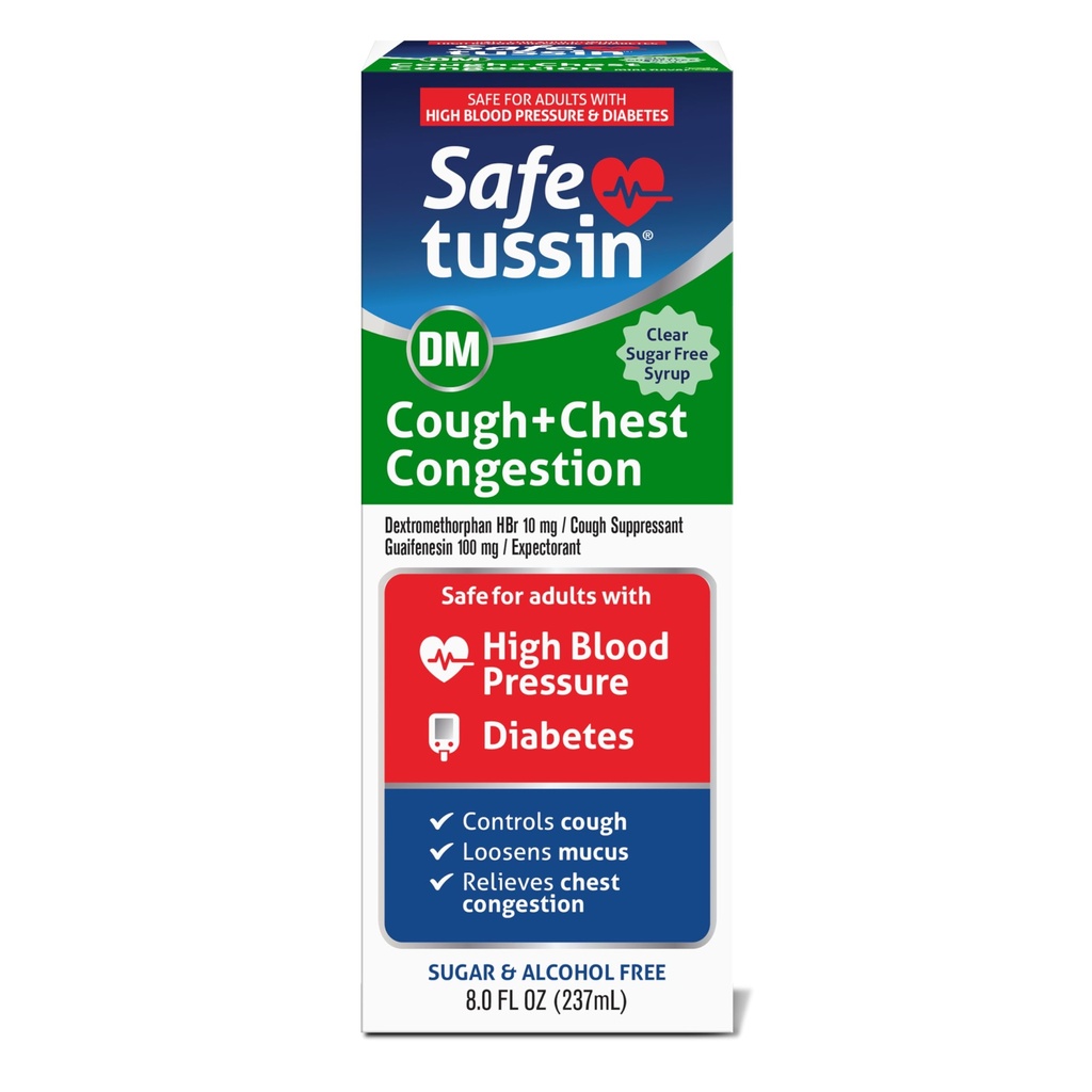 Safetussin DM kašelj & prsni koš prebavne motnje, 8 oz, pričakovana sluz Relief, kašelj Relief Sirup, varna za odrasle z visokim krvnim tlakom in sladkorno boleznijo