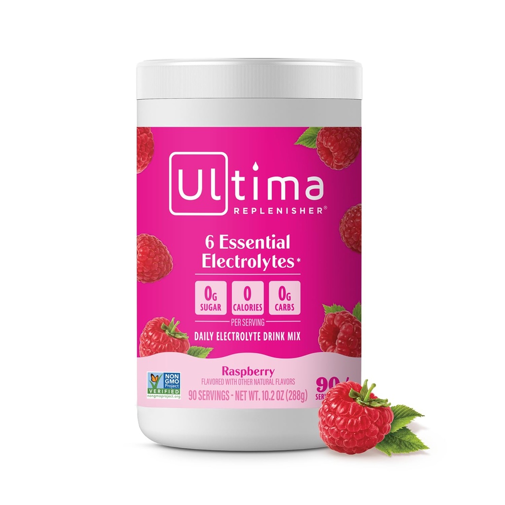 Ultima Replenisher Daily Electrolyte Powder Drink Mix – Sugar Free – Raspberry, 90 Servings – Hidracija Powder s 6 Ključ elektroliti in Trace Minerals – Keto Friendly, Vegan, Non-GMO