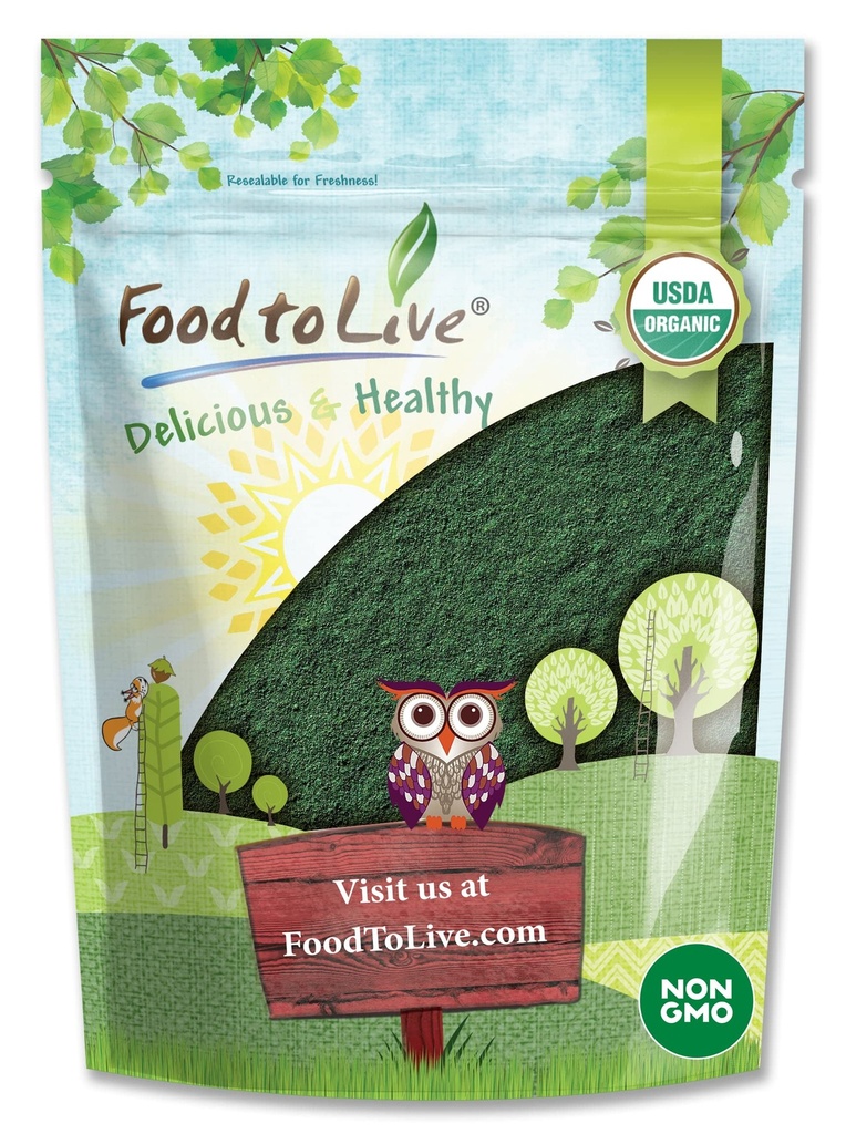 Živilo za živo organsko spirulina prašek, 1 funt – ne-GMO, Kosher, surovo modro-zelene alge, veganska superživila, razsutem stanju, neobsevani, čisti veganski zeleni proteini, bogati z vitamini in minerali, super za pijače