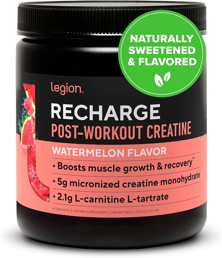 LEGION Athletics Polnjenje Post Workout dodatek - All Natural Muscle Builder & Recovery Drink z kreatin monohidrat. Naravno sladkan in aromatiziran, varen in zdrav (Vatermelon, 60 strežnic)