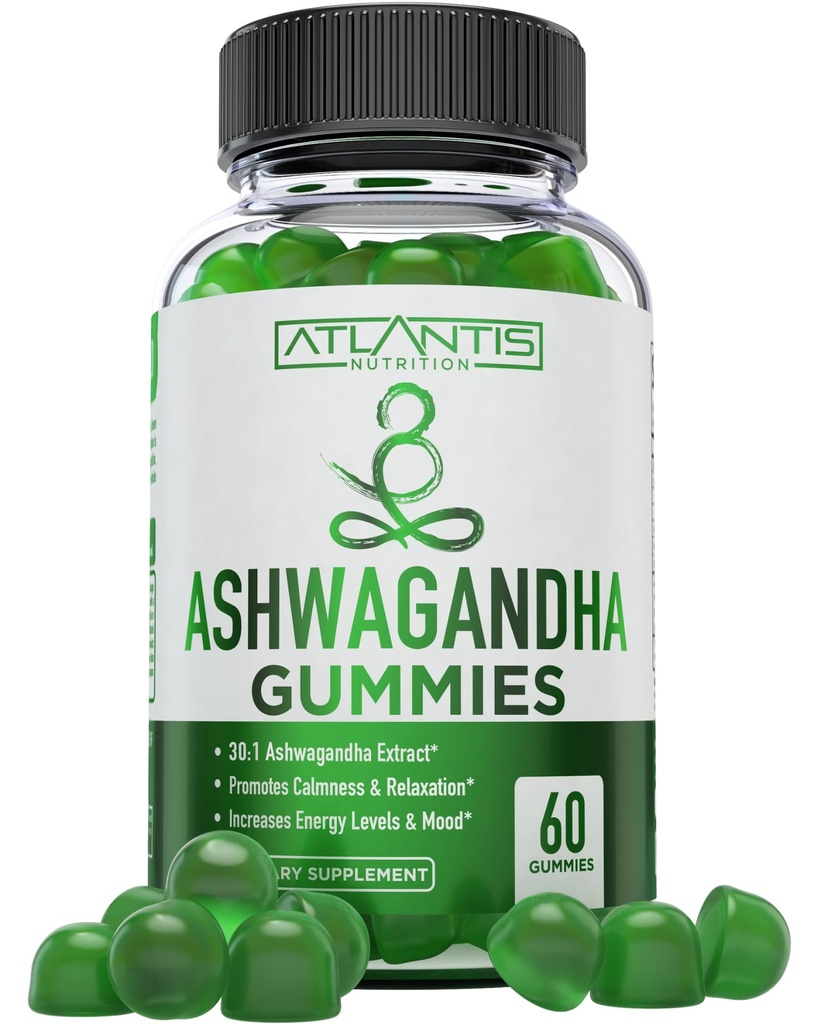 Atlantis Nutrition Ashwagandha Gummies - 1500 MG na strežbo - spodbuja umirjenost, izboljšuje razpoloženje, krepi energijske ravni in krepi imunski sistem - oblikovan z vitaminom D & cink - Vegan 