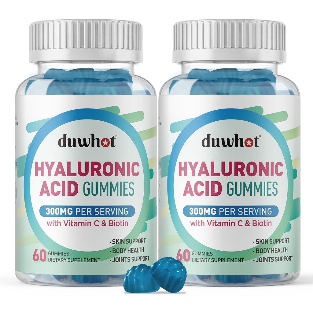 Hialuronska kislina Gumies, hialuronska kislina dopolnila z vitaminom C & Biotin 5000mcg za kožo, lase, nohte zdravje, Skupni dodatki za ženske & moške, Nizki sladkor, Vegan, Non-GMO, 60 grofov