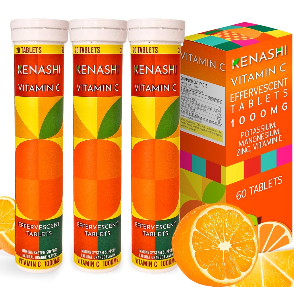 Vitamin C Šumeče tablete 1000 mg z magnezijevim cinkom Vitamin E in kalij Vitamina C Efervescente 60 tabel 3 Pakiranje Vitamina C