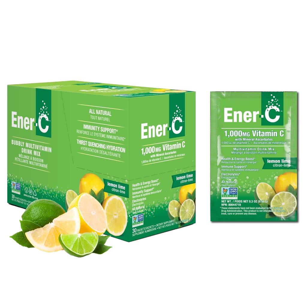 Ener-C multivitaminska mešanica - vitaminski paketi za vodo, elektrolitski paketi v prahu, vitaminski alkoholni miks, hidracijski tekoči miks, imunski ojačevalec za odrasle, zdrava energija - limonina limona, 30 števk