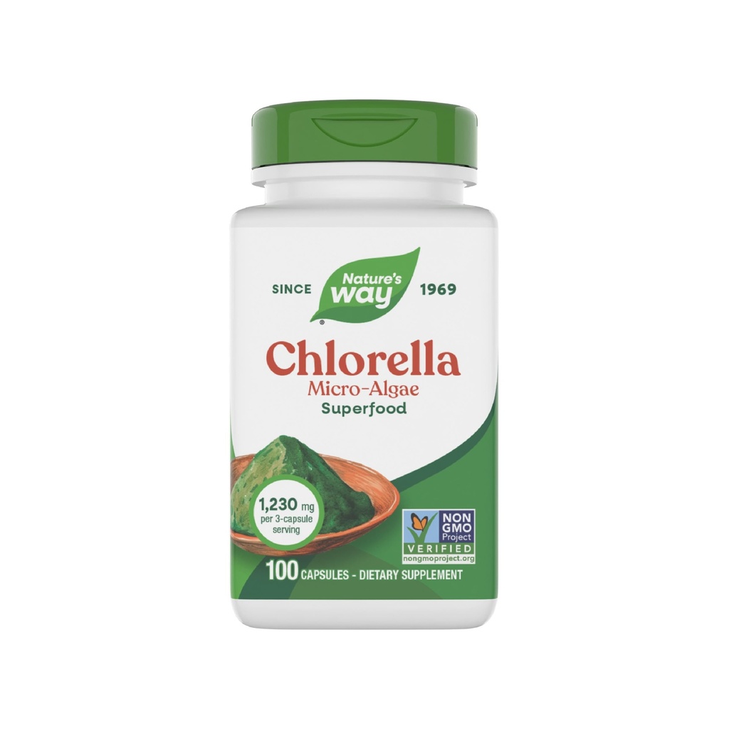 Naravne poti Chlorella Micro-Alge, Superfood, podpira antioksidant poti*, 1.230 mg na 3-kapsule Serving, Vegan, Non-GMO projekt preverjen, 100 kapsul (Packaging May Vary)