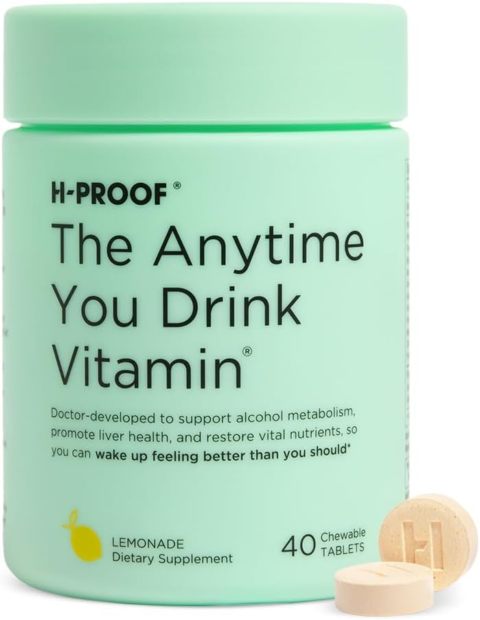 H-PROOF Kadarkoli pijete vitamine, jetra zdravje in imuniteta podpora z elektroliti, Mlečni osat, in vitamini B & C - 40 Žvečljive tablete (20 serving), Vegan, Limonada