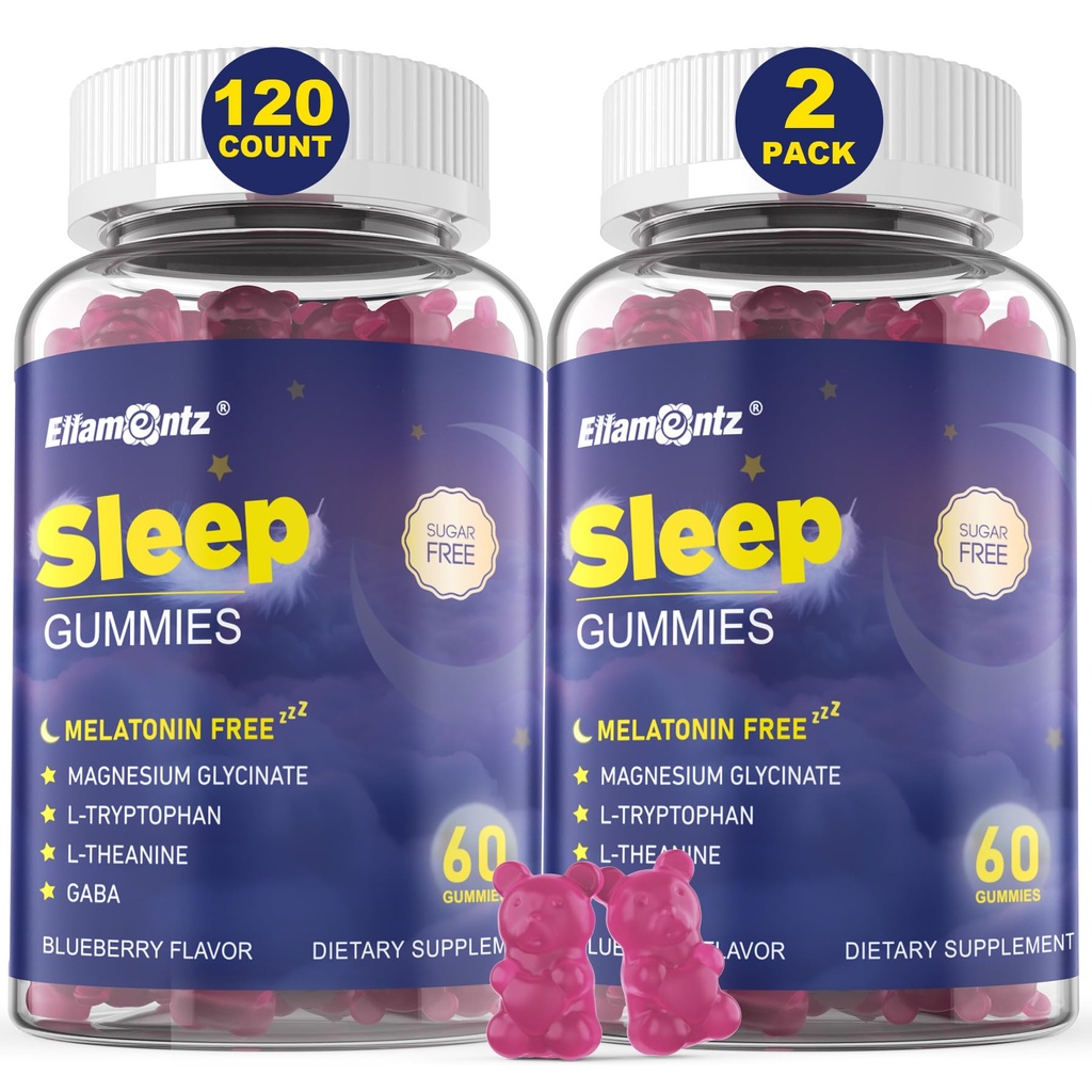 Melatonin Brezplačen spanec Gumiji za odrasle, Sugar Free Spanje Gummy No Melatonin, Naravni mirni Gumiji z magnezijevim glicinatom, L-Triptofan, L-teanin, GABA, Ashwagandha, Valerian, 120cts