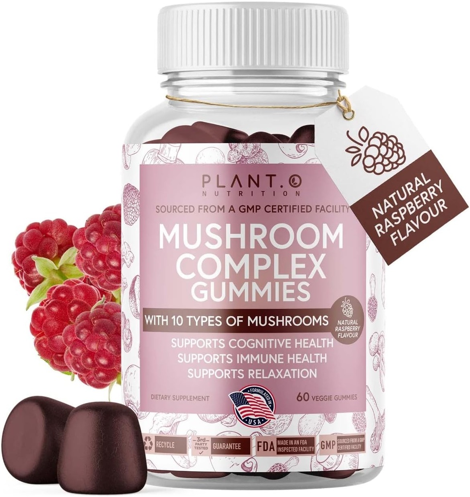 Gobe Gumies Premium dodatek [10 gob kompleks Extract] Delicious & Fast action Lion’s Mane, Reishi, Shiitake Nootropic Brain Support, Imunska podpora, Mood & Relaxation, 60 Chews