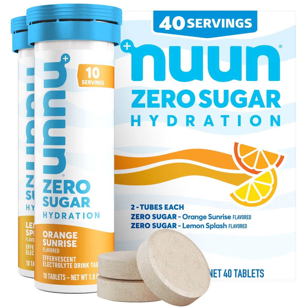 Nuun nič sladkor Hidracija Elektrolitske tablete - natrijev, kalij, klorid, kalcij, magnezij, lahke in okusne sadne arome, brez sladkorja, gluten brez, vegan, mešano pakiranje citrusov 4 (40 skupaj)