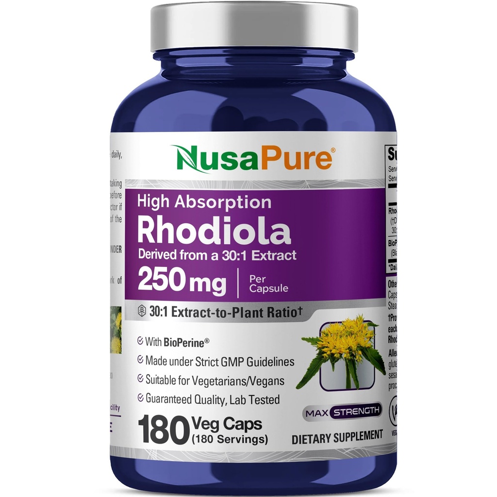 NusaPure Rhodiola Rosea 7.500mg 180 Veggie kapsule (ne-GMO, ekstrakt 30:1, Vegan & Gluten-free) Bioperine