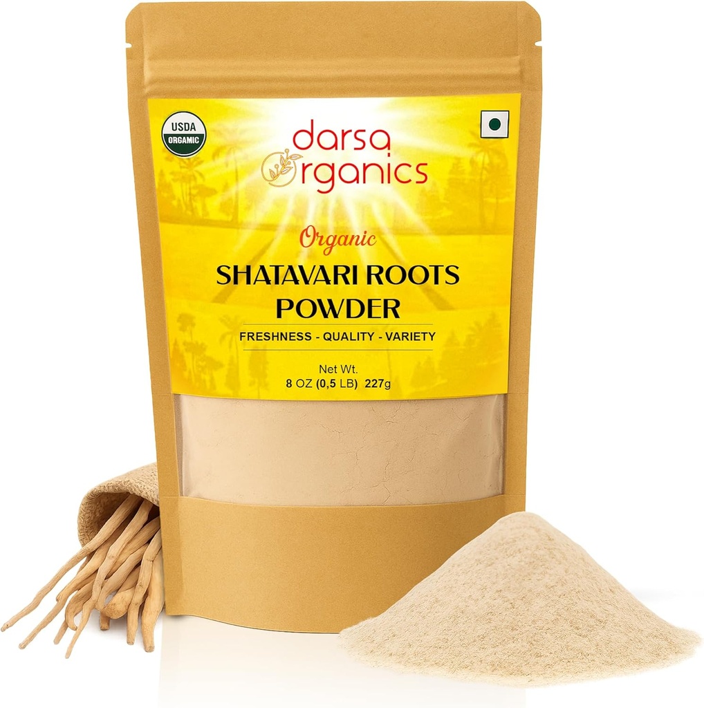 Shatavari Powder 8 oz, USDA Organic Certified Asparagus Racemosus, Ayurvedski Herb za zdravje žensk, Hormonsko ravnovesje in Vitalnost, Super za čaj in napitki, Non-GMO, Vegan, Košir