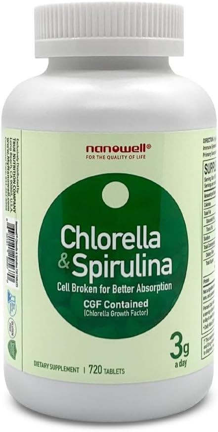NANOWELL Chlorella & Spirulina 720 tablete - Klorela, Spirulina, antioksidanti, vitamini, bogata s proteini, zlomljena celična stena (720 število)