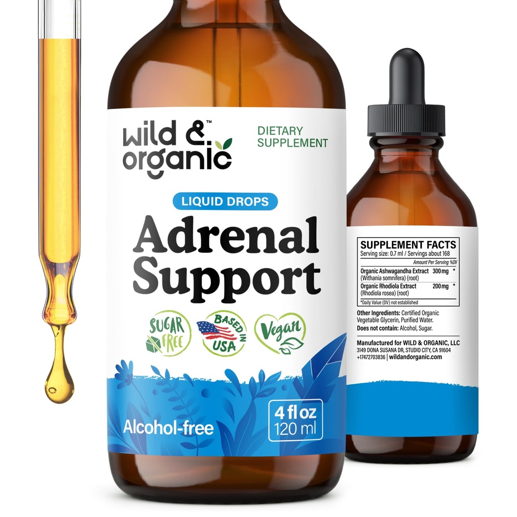 Wild & Organic Adrenal Podpora Kapljice za pozitiven Outlook - Naravni Nadledvična podpora dodatki za ženske in moške - Vegan, Brez sladkorja in alkohola - 2-mesečni dobave - 4 fl oz
