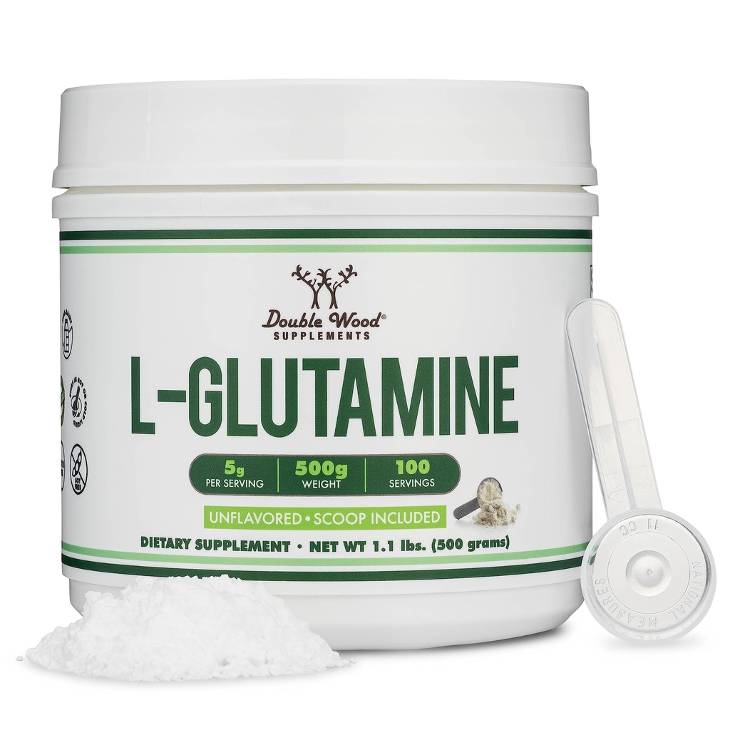L glutamin v prahu 1,1 kg (100 obrokov po 5 gramov vsako - tretja stranka Tested L-glutamin v prahu) Unflavored, Keto, Vegan prijazno (s Scoop) za vadbo vzdržljivosti in Gut zdravje z dvojnim lesom