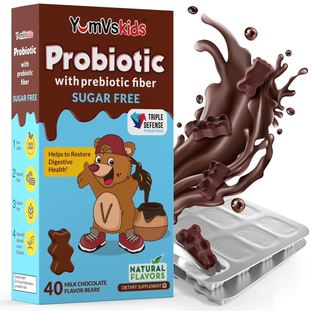 YumVs probiotiki za otroke s prebiotičnim Fiber sladkor brezplačno čokoladni žvečljivi dodatki - Prehranska dopolnila žvečilni izdelki za prebavljivo zdravje - malčki, otroci & najstniki 60 Count