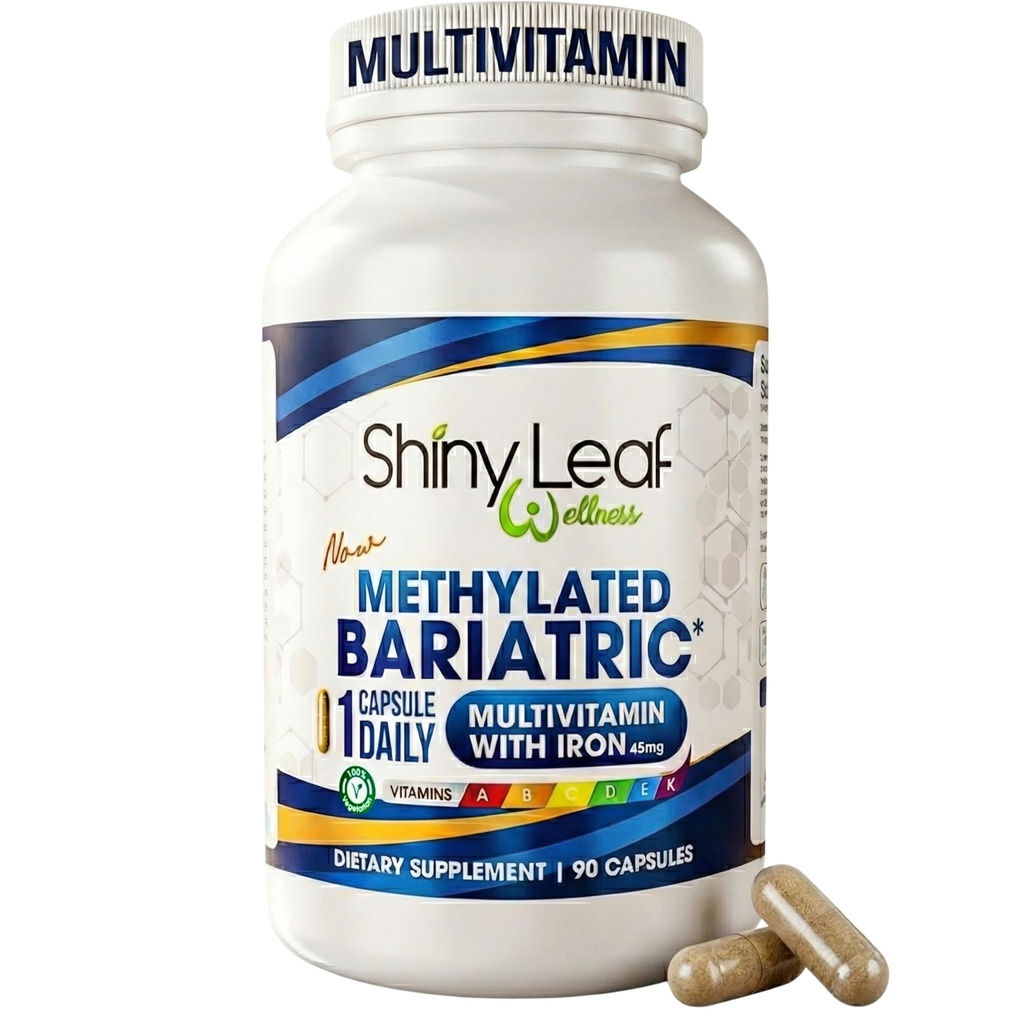 Shiny Leaf Bariatric Multivitamin z železom - 45 mg za Gastric Bypass, Sleeve Gastrectomy, Roux-en-Y, Duodenal Switch - 22 Vitamini in minerali, ASMBS Compliant, Vegetarian, Made in USA, GMP, 90 Ct.
