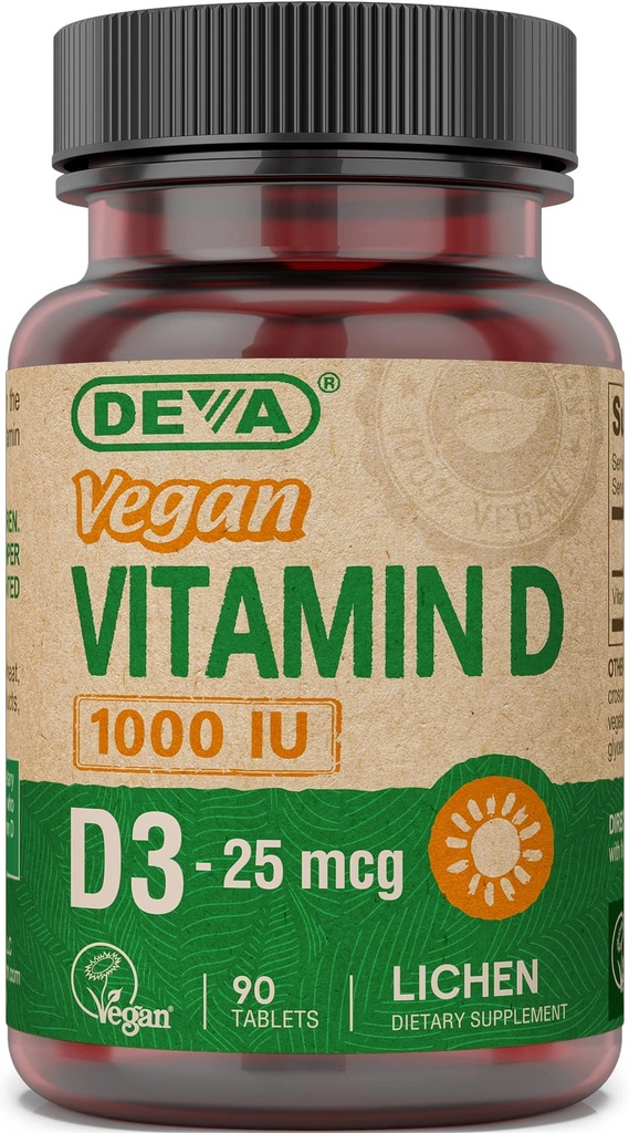 DEVA Vegan Vitamin D3 dodatek - enkrat na dan tablete s 1000 i.e. - holekalciferol - Lichen Plant Devived - 90 majhnih tablet