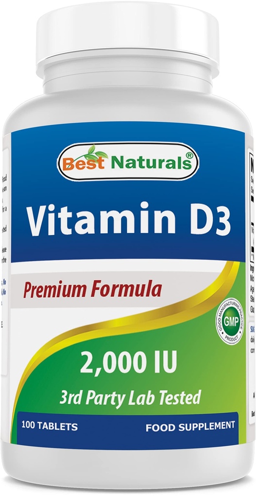Best Naturals Vitamin D3 2000 i.e. (50 μg) - 100 tablet - 100 dni oskrba - pomaga pri podpiranju imunskega zdravja, močnih kosti in zob, in mišične funkcije (100 število (Pack of 1))