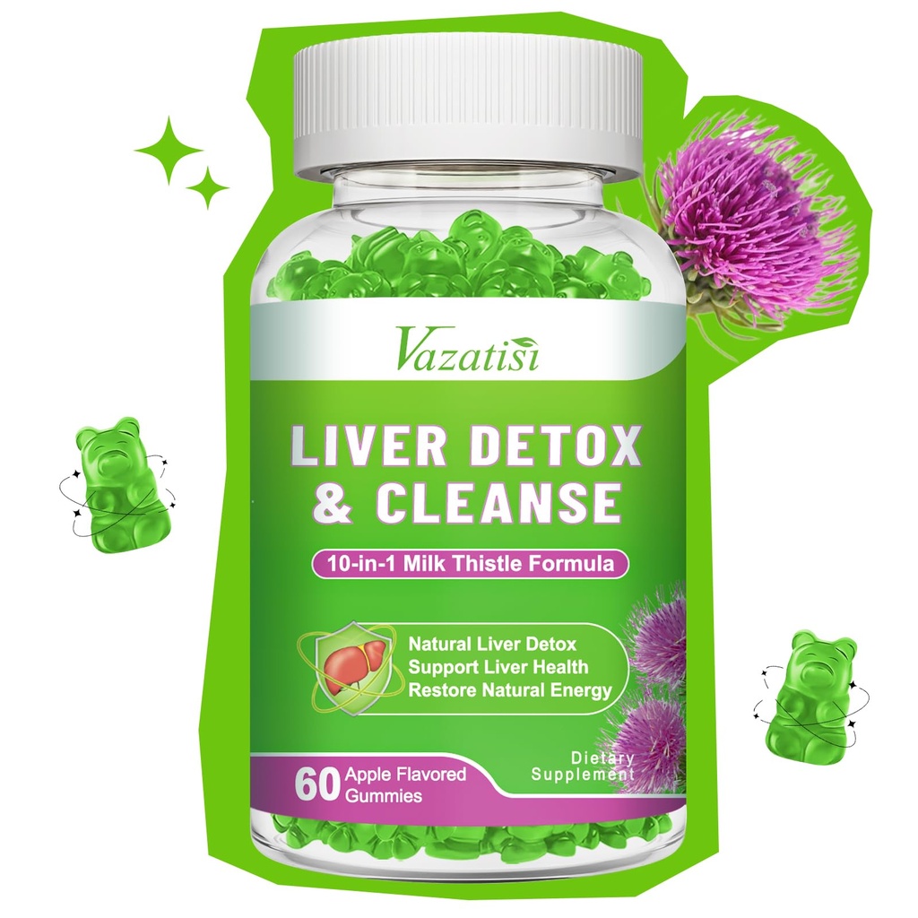 Milk Thistle Gummies za odrasle otroke. Jetra Cleanse Detox Popravila Gumies, mleko Oves ekstrakt dodatek za podporo jeter Prebavni antioksidant, 60ct Apple aroma