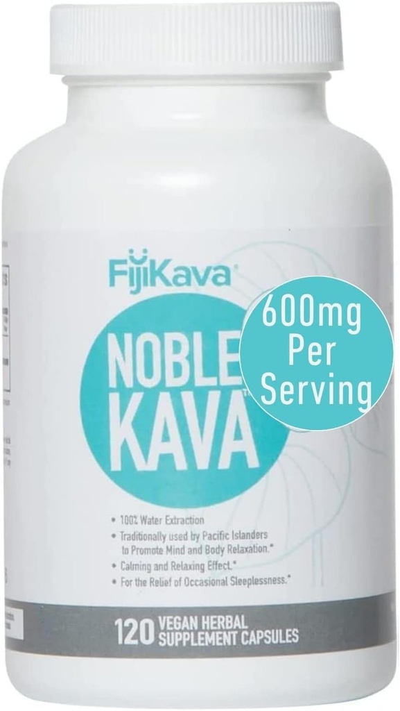 FidžiKava Noble Kava Kava Kapsule, 600mg Kavalaktoni na strežbo, naravna sprostitev in podpora za spanje, Vegan & Non-GMO, 120-Count, Premium Piper Methysticum Extract za mirno in stresno lajšanje