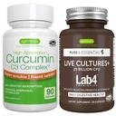 Žive kulture+ Lab4 probiotiki + visoka absorpcija Curcumin C3 Complex Vegan Bundele, 25 milijard CFU probiotik, Ne-Bloating Prebiotic + 300% večja absorpcija Curcuminoidi s hitro dvig, Igennus