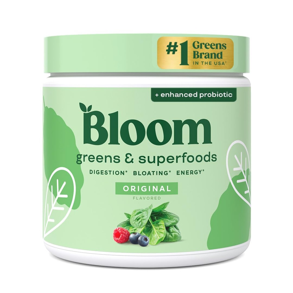 Bloom Nutrition Superfood Greens Powder, Prebavne encime s probiotiki in prebiotiki, Gut Health, Bloating Relief za ženske, Klorella, Green Juice Mix z pese Root Powder, 30 SVG, Original