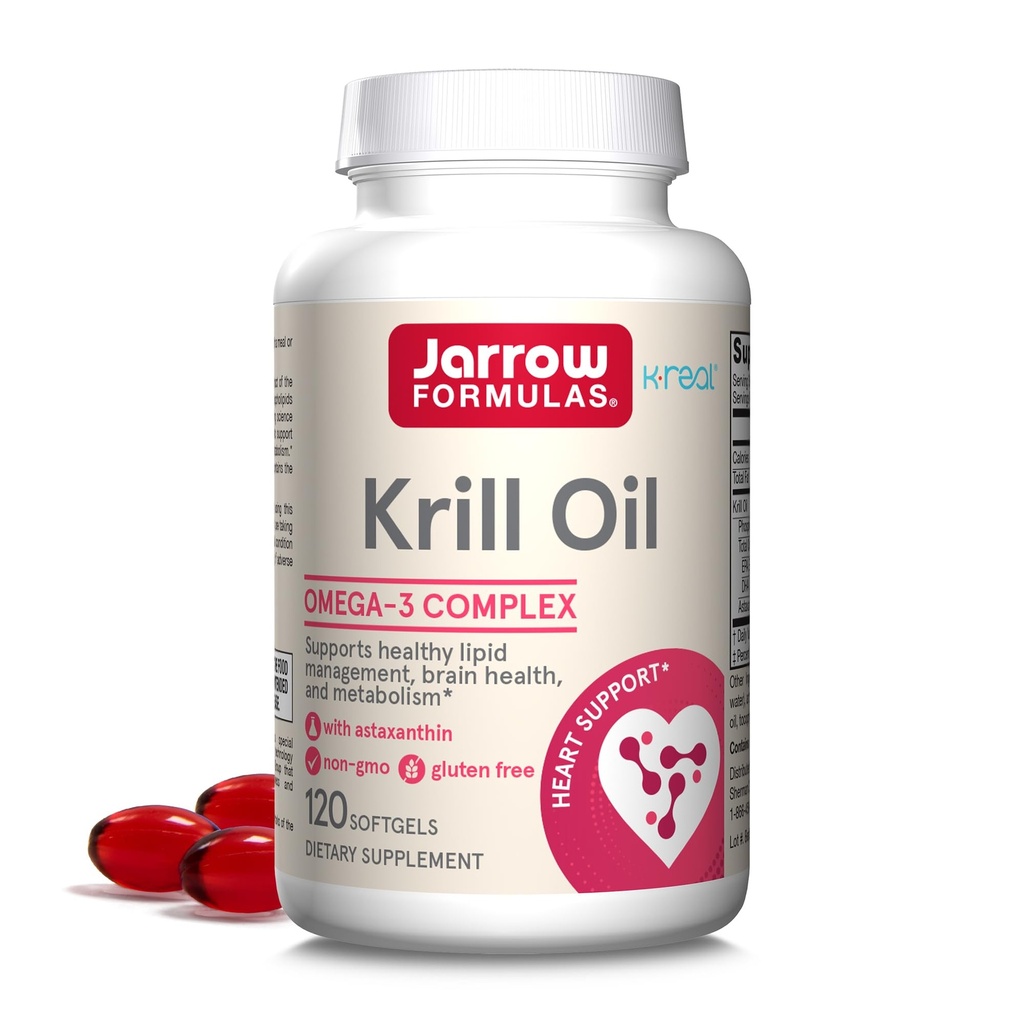 Jarrow Formulas Krill Oil - 120 Softgels - Fosfolipid Omega-3 Complex z astaksantin - maj Podpora Lipid upravljanje, funkcije možganov in Presnova - 60 Servinga