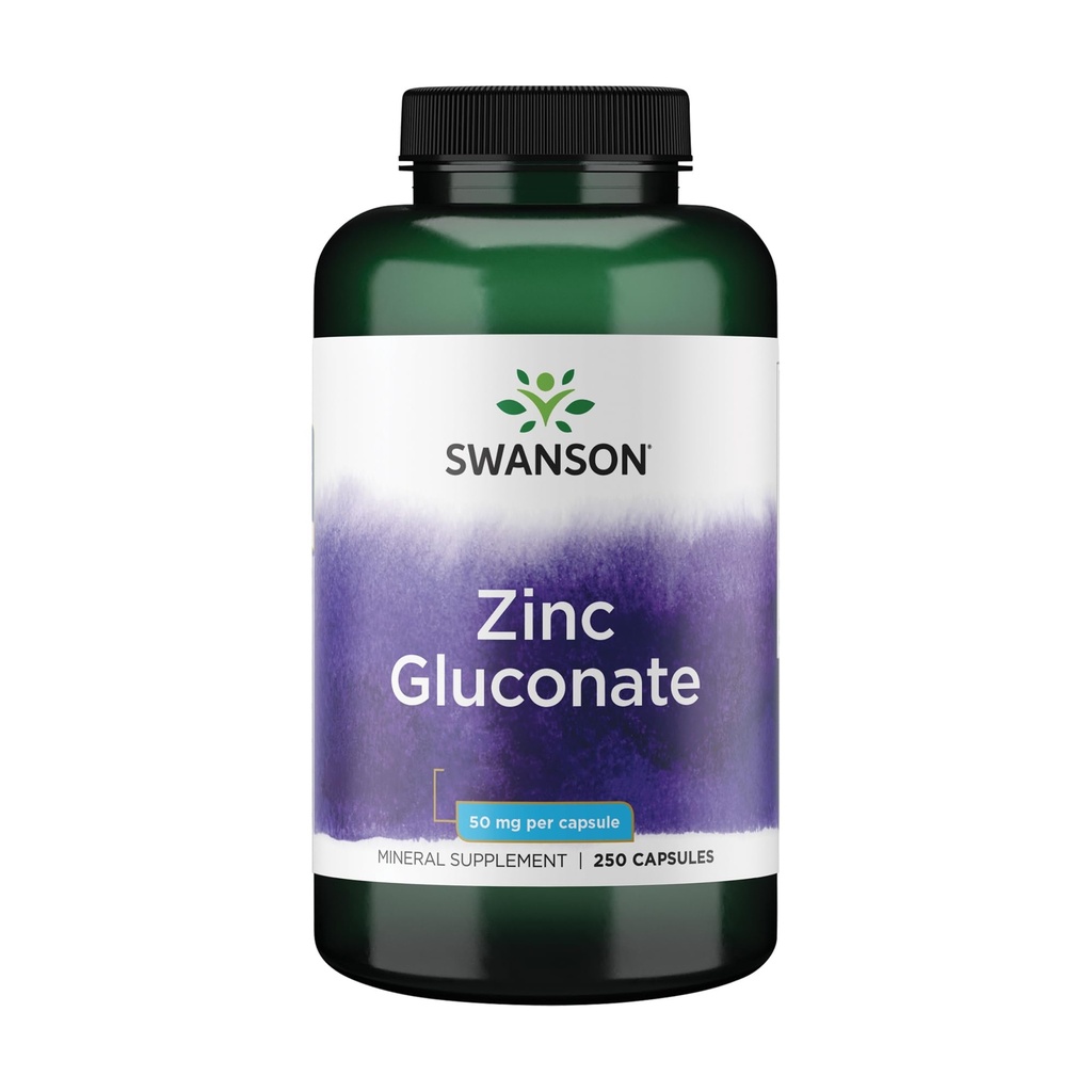 Swanson Cinkov glukonat - Mineral Supplement Promotion Prostata Health, Vision Health, & Imunska podpora - Glukonat oblika za optimalno absorpcijo - (250 kapsul, 50 mg vsaka)