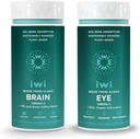 Iwi Life Brain & Eye Omega-3 Bundle, 30 Serving, Veganska rastlinska osnova Algae Omega 3 z EPA + DHA, Krill & Fish Oil alternativa, brez ribjega pookusa